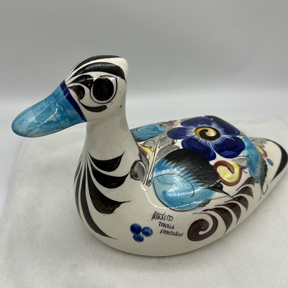 Mexican Folk Art Pottery Large Duck Signed (Mexico Tonala ErmiTanos) - Picture 2 of 7